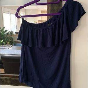 Lilly Pulitzer One Shoulder Ruffle Top, Navy, size medium (large?)